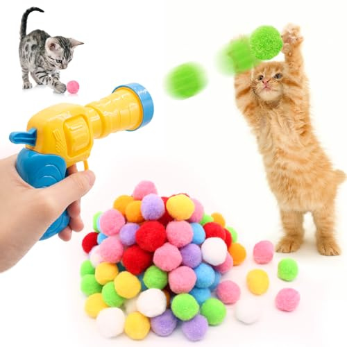 HDKAJL 2 Ballwerfer Katzenspielzeug, 100 weiche Plüschbälle für Katzen | Doppel-Werfer mit bunten Plüschbällen, weckt Katzenjagdtrieb, schonend für Tier & Einrichtung für gemeinsame Spielstunden