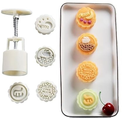 Baking Tools Mid-Autumn Mooncake Mould Press 50g 4pcs Cookie Stamps Set,Hand Pressure Mooncake DIY Cookie Press Decor Cake Cutter Mold for Baking Cookies