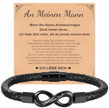 XUANPAI Valentinstag Armband Herren Personalisierte Geschenke - Lederarmband Herren mit Gravur Namen Geflochtenes Armband Leder Unendlichkeits Ich Liebe Dich Geschenk Jahrestag Männer Geschenke