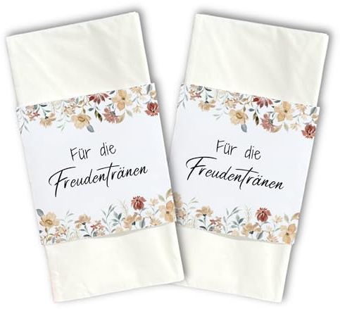 50 Freudentränen Banderolen Hochzeit – Für Taschentücher als Tischdeko – Nachhaltiger Verschluss – Ohne Kleber – Deko für Trauung, Gäste & Kirche – Made in Germany