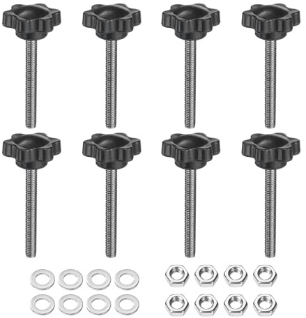 QUARKZMAN 8 viti zigrinate a forma di stella, M5 x 40 mm, metriche 304, in acciaio inox, filettatura maschio 25 mm, dado zigrinato a 6 stelle, in plastica, perni filettati a mano, manopole per pollice