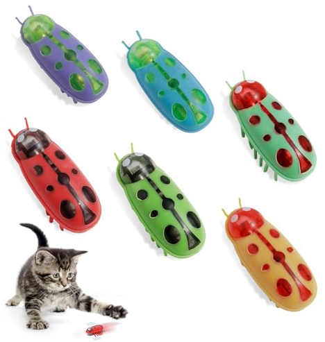 6 Stück Krabbelkäfer Katzenspielzeug, Automatische Hindernisvermeidung | katzenspielzeug käfer, vibrationsmotor, 90-grad-drehung, kaufestes material, für hauskatzen training und spiel, 6 farben