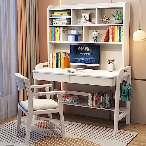 Tavolo da studio per bambini in legno massello, regolabile in altezza, con cassetto portaoggetti e postazione di lavoro, perfetto per la scuola a casa