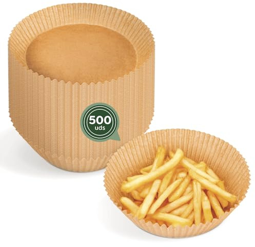 MAXI PRODUCTS - 500 Moldes Airflyer Papel Siliconado Redondo - Ø16 x 4,5 cm (3,5-4,5 L) - Recipiente Airfryer - Papel Freidora de Aire - Complementos Airfryer - ANTIADHERENTE Y IMPERMEABLE