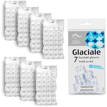 CasaChic Sacchetti per Ghiaccio 196 Cubetti, 7 Sacchetti Monouso da 28 cubetti, per Cocktail, Bibite e Alimenti, 38 x 17 cm