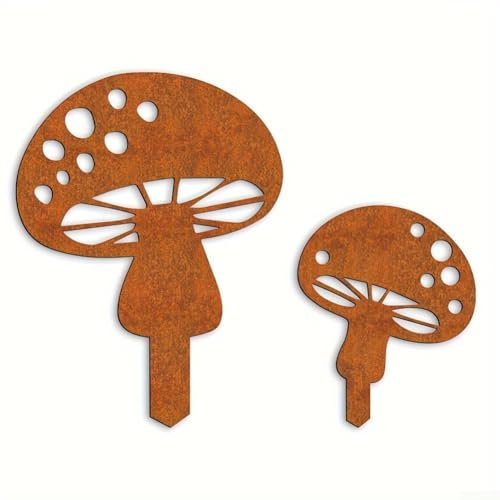ARMYJY Enhance Your Garden with 2PCS Wrought Iron Mushroom Decorative Stakes, Rustic Metal Piles for Outdoor Decor (2PCS)