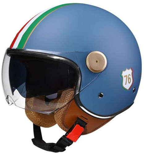 Casque Ouvert Moto 3/4 CNNGU, Demi-Casque Moto Modulable Style Rétro Vintage Approuvé Dot/ECE, Taille M, Couleur I