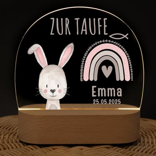 wunderwunsch - Personalisiertes Nachtlicht dimmbar für Babys - Individuelle Lampe für Kinder - Personalisierte Geschenke Kinder - Taufgeschenk - Geschenk zur Taufe (Hase)