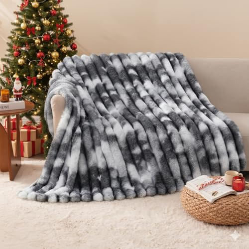 Vamcheer Manta Sofá Super Suave, 150x200 cm Manta Cama de Felpa de Conejo Doble Cara, Esponjosa para Dormitorio Sofá Plaid, Fácil Cuidado y Lavables, Gris