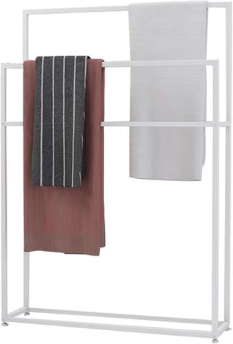 Freistehender Metall-Handtuchleiter, stilvoller eigenständiger Handtuchhalter für Badezimmer, Küche und Dusche, Bodenhandtuchaufbewahrung (weiß, 65 x 20 x 110 cm)