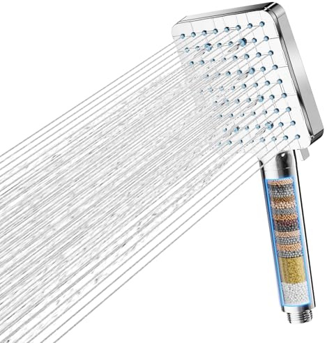 Cobbe Hard Water Filter Shower Head, High Pressure Shower Head with 20 Stage Filter, 6 Spray Modes Square Powerful Showerhead for Residual Chlorine Remove, Chrome