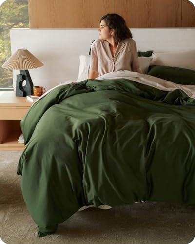 Bedsure 100% Organic Cotton Duvet Cover King Size - GOTS Certified, Luxury PureWoven Duvet Cover Set with Zipper, Ultra-Soft Breathable Bedding Set for Home Hotel(Olive Green, 104x90) 2 Pillowcases
