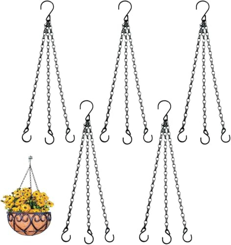 Laicaii 5pcs Hanging Basket Chains 3 Point, Heavy Duty Flower Hanging Baskets for Hanging Plants, Replacement Chains Flower Pot Chains For Hanging Basket With16 Inch For Bird Feeders Planters