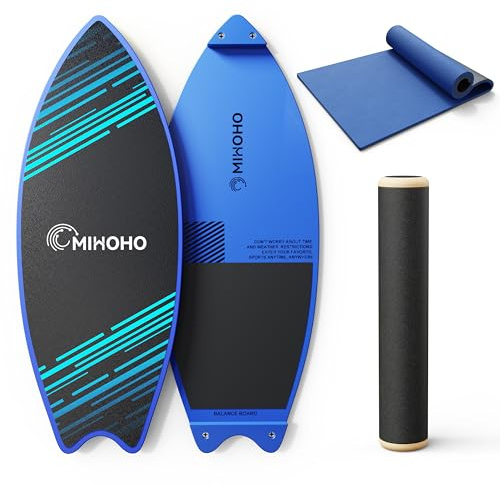 Balance Board Sport aus Holz mit Matte, Übungs-Balance-Stabilitätstrainer zur Verbesserung des Gleichgewichts, Core-Balance-Trainer für Fitness, Reha, Surf (Schwarz)