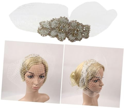 LOLIPPYY Handgefertigtes Damen Haarnetz mit Diamantbesatz Weißes Mesh Haarschmuck Vintage Gesichtsschleier für Party und Festival Kopfschmuck Accessoire
