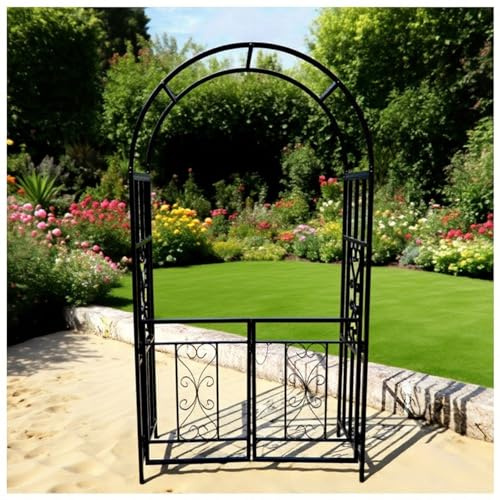 Arche de roses résistante aux intempéries avec portail - Treillis en métal pour plantes grimpantes - 1,14 m x 2,1 m - Arche de stabilité - Arche de jardin - Décoration de jardin - Noir