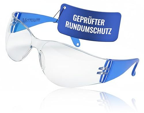 Merroum Barnskyddsglasögon EN166 EN170 – lätta säkerhetsglasögon 18 g – UV-skydd, anti-dimma, reptålig – klar sikt utan distorsion – halkfria – skyddsglasögon barn cyan blå