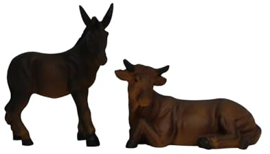 ZICOM Krippenfigur Miniaturfigur Miniatur Ochse und Esel 2-teilig Höhe 6,8cm handbemalt Polyresin, Modellbau Puppenhaus