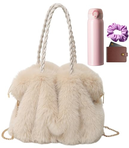Fluffiga plånböcker för kvinnor | justerbar plyschresväska med avtagbara remmar, damvinterplånböcker | för vandring, utomhus, resor, arbete, promenader, shopping, vardag, slitage, penna, Beige, Siehe