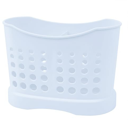 Ketayle 2 Compartments High Grade Plastic Sink Tidy White | Round Cutlery Drainer Caddy Holder, Utensil Drainer for Home and Kitchen Sink Cleaning Up