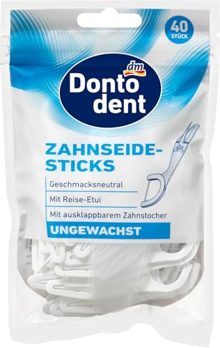 Dontodent Bastoncini per filo interdentale non cerati con astuccio, 40 pezzi