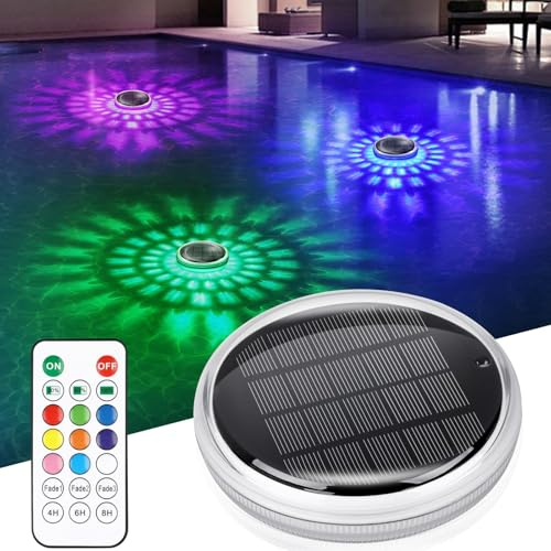 Solar Floating Pool Light,Solar Powered Pool Light That Float with Remote Control,12 Lighting Modes,3 Timer Settings,IPX7 Waterproof Lights for Above Ground Swimming Pool,Bathtub, Pond Decor,1-Pack