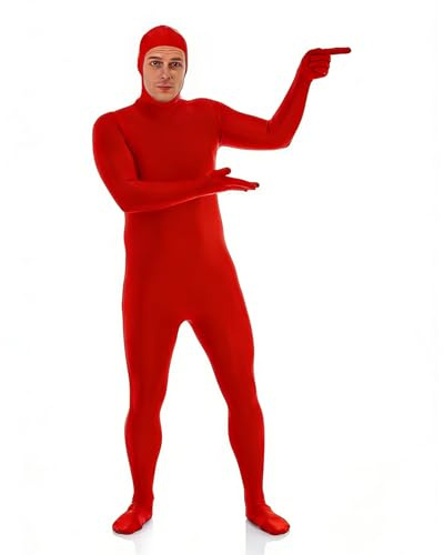 Fancysky Karneval Kostym för Kvinnor och Män, Unisex Second Skin Dräkt, Halloween, Karneval och Cosplay, med Upptäckt Ansikte (röd, M)