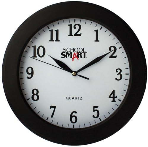 School Smart SSG-0002 Wall Clock 10 , White Face/Black Frame