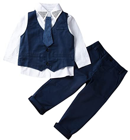 Carolilly Ensemble Costume Cravate Enfant Bébé Garçon 3 Pcs Chemise + Pantalon/Short + Gilet Mariage Fête Cérémonie