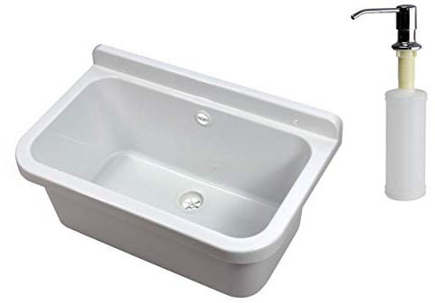 VBChome Ausgussbecken 55 cm x 34 cm x 21 cm Waschbecken Ausgussbecken mit Seifenspender 55 cm x 34 cm x 21 cm Spülbecken Waschtrog mit Überlauf