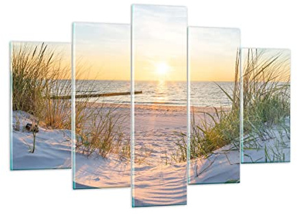 ARTTOR Mehrteilige Bilder auf Glas 150x100cm Glasbild Düne Strand Meer Groß XXL Wanddeko Schlafzimmer Küche Set 5 teilige Wandbilder Dekoration Wohnzimmer Modern Wand Kunstdruck Art GEA150x100-3989