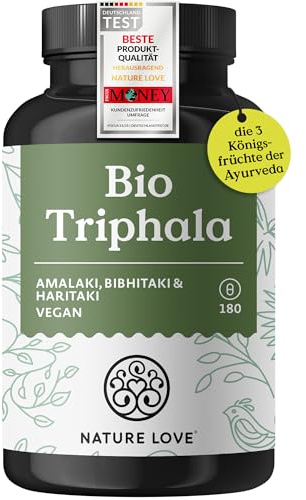 NATURE LOVE® Bio Triphala - Hochdosiert mit 500mg je Kapsel - 180 Kapseln - Hochwertiger Rohstoff aus Indien - Laborgeprüft und zertifiziert Bio, in Deutschland produziert