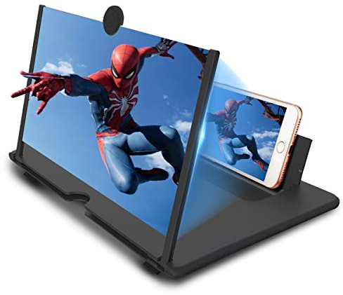 Newseego 12 Thin Foldable Phone Screen Magnifier,HD Phone Amplifier with Folding Stand Holder Portable Movie Video Game Enlarger 3d Movies Phone Projector Gadgets for Gifts-Black