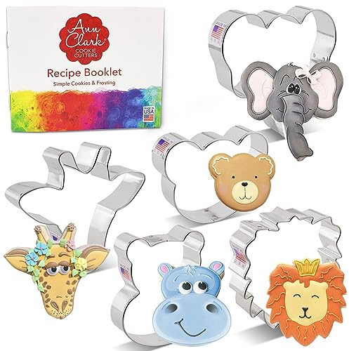 Ann Clark Zoo Faces Cookie Cutters 5-Pc. Set (Giraffe, Lion, Hippo, Elephant, and Bear) Made in USA