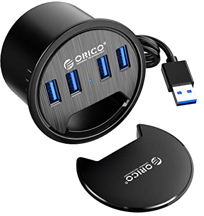 ORICO Hub Usb da tavolo, Hub USB 4 in 1 con 4 USB 3.0 (5Gbps) per foro di diametro 60 mm e altezza 4,7 mm (nero)