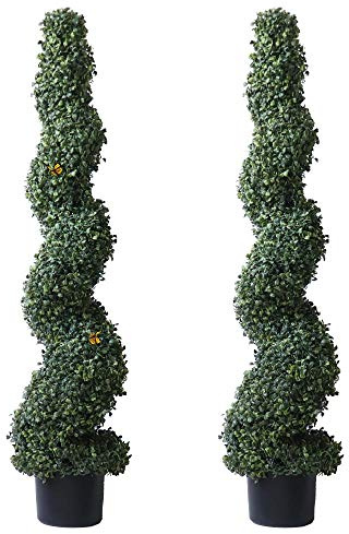 ALL SEASON GREEN 4' Spiral Boxwood Topiary Trees Artificial Outdoor Plants in Plastic Pot Front Porch Plants Set of 2
