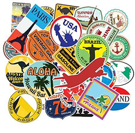 TOSSPER 100 Pcs/Set Travel Country Logo Sticker PVC Waterproof Viewpoint Stickers Kids Funny Decor Sticker for Suitcase Guitar Skateboard