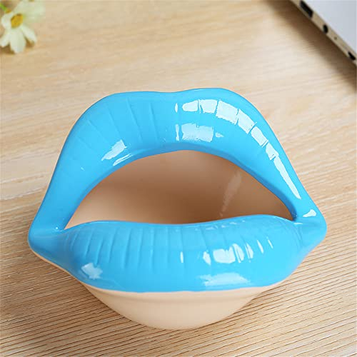 Aschenbecher,Sexy rote Lippen kreativer Keramik-Aschenbecher, Heimtextilien große Lippen Ornamente-blau