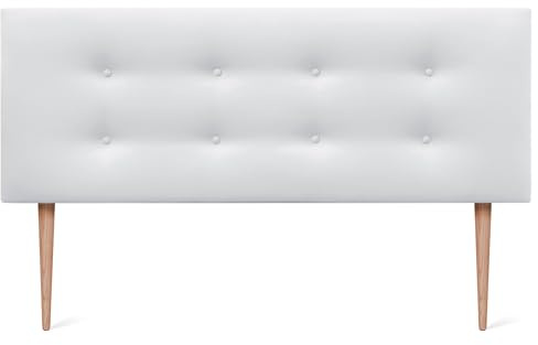 DHOME Kunstleder oder Stoff Kopfteil AQUALINE Pro mit 2 Reihen von Schaltflächen und Füßen gepolstertes Kopfteil Luxus Bett (160x105cm Mit Füßen (Betten 150/160), Kuntsleder A.Weiß)