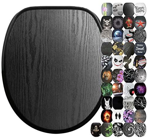 Sanilo Soft Close Toilet Seat with Quick Release, Toilet Lid Detachable at the Press of a Button, Easy Installation from Above (Black Wood)
