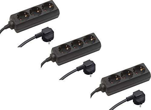 Meister Steckdosenleiste 3-fach - 3 Stück - 3 m Kabel - schwarz - Kunststoffleitung - IP20 Innenbereich, Steckerleiste, Mehrfachsteckdose, Tischsteckdose, Tido 3-fach, 7430540
