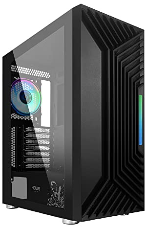 Noua Ne-o F18 Nero Case ATX per PC Gaming, Supporta E-ATX, 0.50MM SPCC, Ventola PWM LED ARGB Indirizzabile, Frontale con Strip LED ARGB e Pannello Laterale in Vetro Temperato