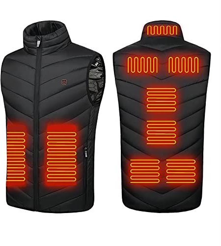 Monave Heated Gilet Men Heated Vest with 9 Carbon Fiber Heating Pads,3 Temperature Levels,Heated Jacket for Motorcycle Fishing Skiing Outdoor Activities Black