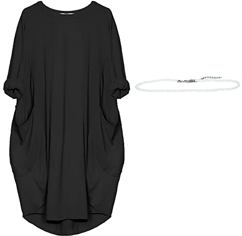aromm Mujer Camiseto Vestido Redondo Suelta Sencillo Casual Talla Extra Mediodía Negro,3XL