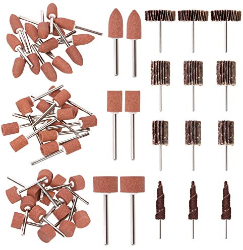 Glarks 54Pcs Abrasive Grinding Stone Points Sanding Drill Bit and Abrasive Flap Wheel Sander 80 Grit Assortment Kit with 1/8 Shank for Rotary Tool