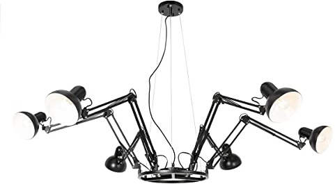 Qazqa Esstisch Industrie Pendelleuchte, Pendellampe - Hobby Spinne - Schwarz, Rund, 6-flammig, 206cm, Ideal als Esszimmerlampe und