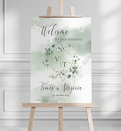 Manschin Laserdesign Willkommensschild Aluverbund personalisiert - Made in Germany - Welcome Willkommen Schild für Hochzeit (80x55cm)