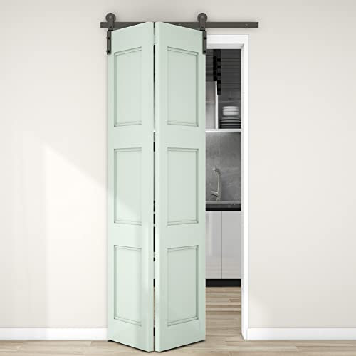 CCJH 120cm/4ft Schiebetürbeschlag Set Falten Schiebetürsystem Komplettset Für 2-Türen Schwarz