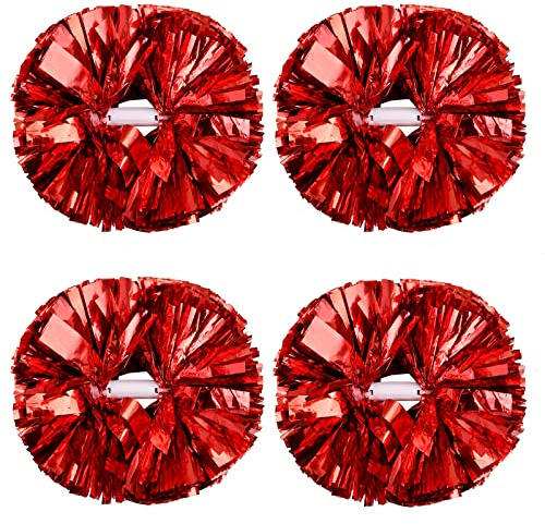 Supkiir 4 x Pompons, Cheerleading mit Griff für Cheerleader, Jungen und Mädchen, 2 Paar Cheer Pom Poms für Frauen, Sport, Party, Tanzspiele, Geist, Cheers, rot
