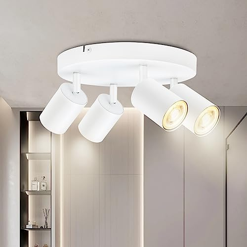 BOYIR Deckenstrahler LED Weiß Deckenstrahler 4 Flammig Schwenkbar 350° | Deckenleuchten Rund Küchenlampe Deckenleuchte GU10 Deckenlampe Spots Deckenleuchte für Schlafzimmer, Flur, Ohne Leuchtmittel